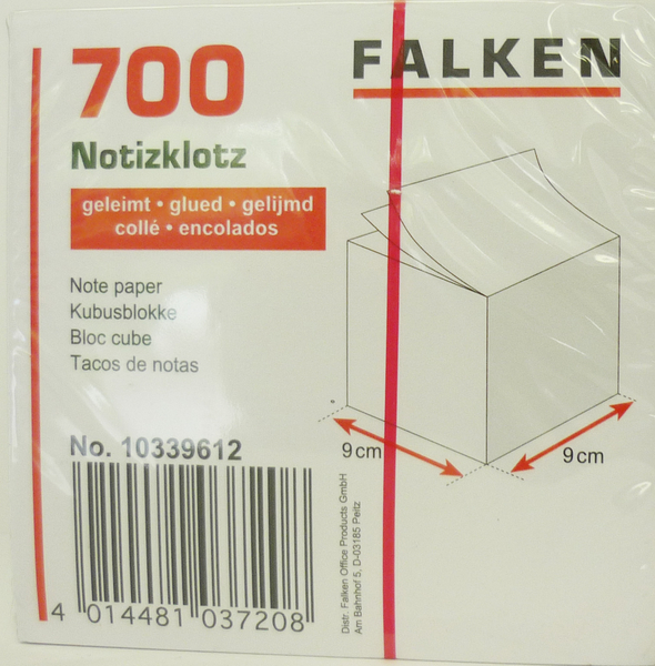 Zettel-Box Zettelklotz Falken 700 Blatt geleimt 9 x 9 cm